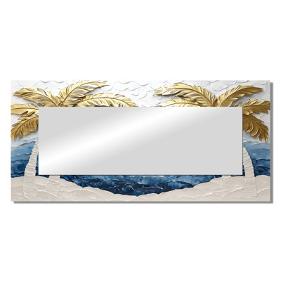 Golden Aqua Palms On The Beach I - Palms & Palm Trees Mirror Wall Art - Printed On Metal