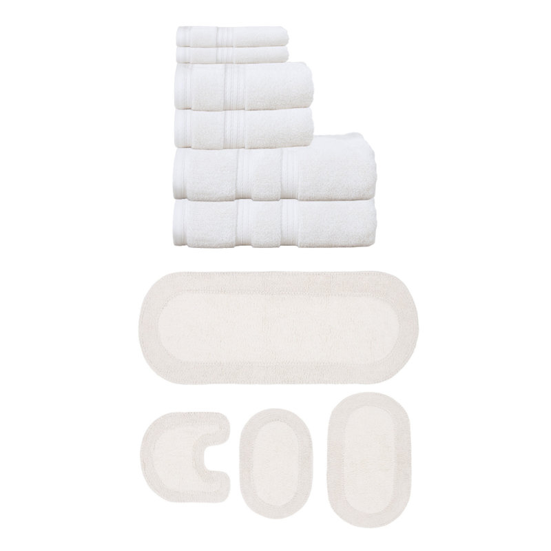 Ensemble de serviettes 6 pièces et de tapis de bain 4 pièces Brunk Collection 100% coton doux (ensemble de 10), Gris foncé