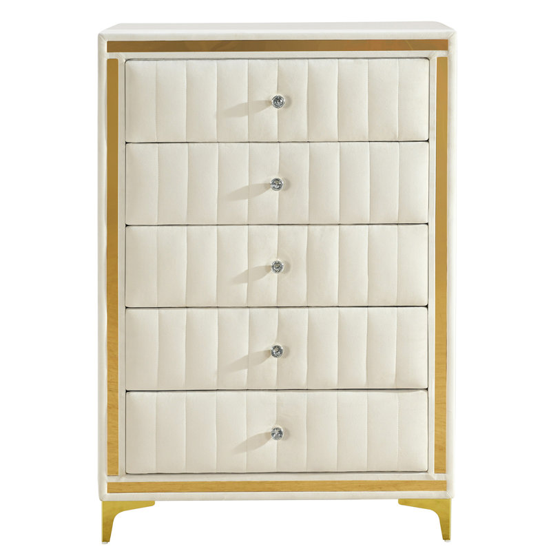 Commode 5 tiroirs Quinlin, Crème
