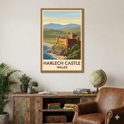 Harlech Castle, Wales - Romantic Coastal Castle Travel Poster, Vintage-Style Print. Giclee Print on Wrapped Canvas. Wall Art, Home Decor - Castles & Palaces, Wales 1 Piece Wrapped Canvas Wall Art