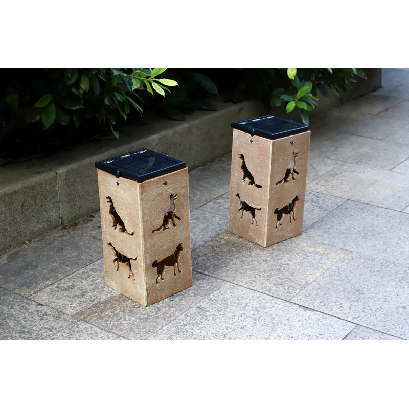 Brown Plastic Solar LED Outdoor Lantern with Dog Silhouettes