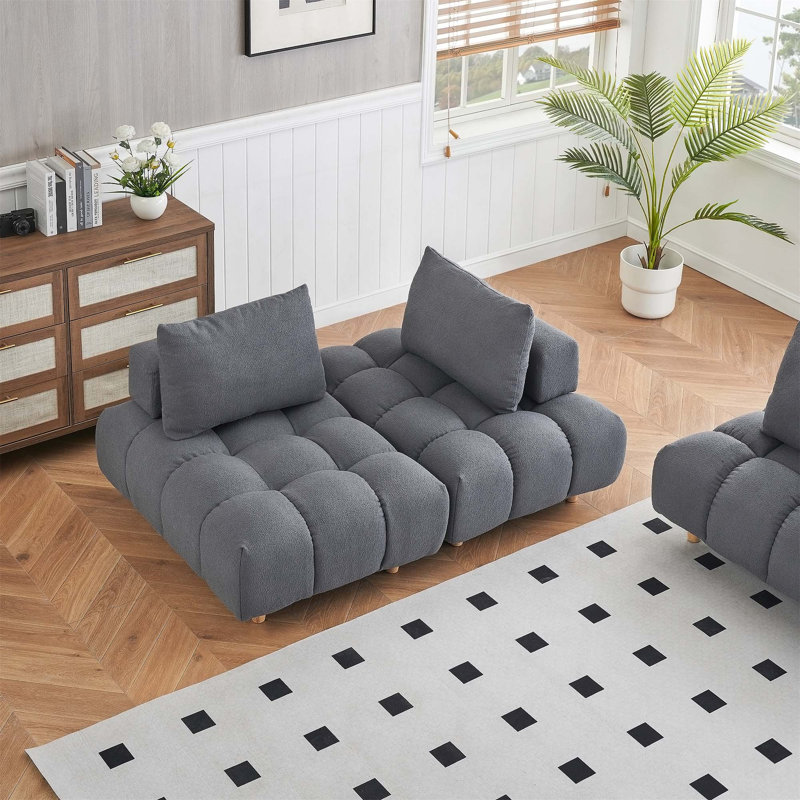 Grand canapé rembourré, Gris, 2, H 29,5 po x l 60 po x P 40,2 po