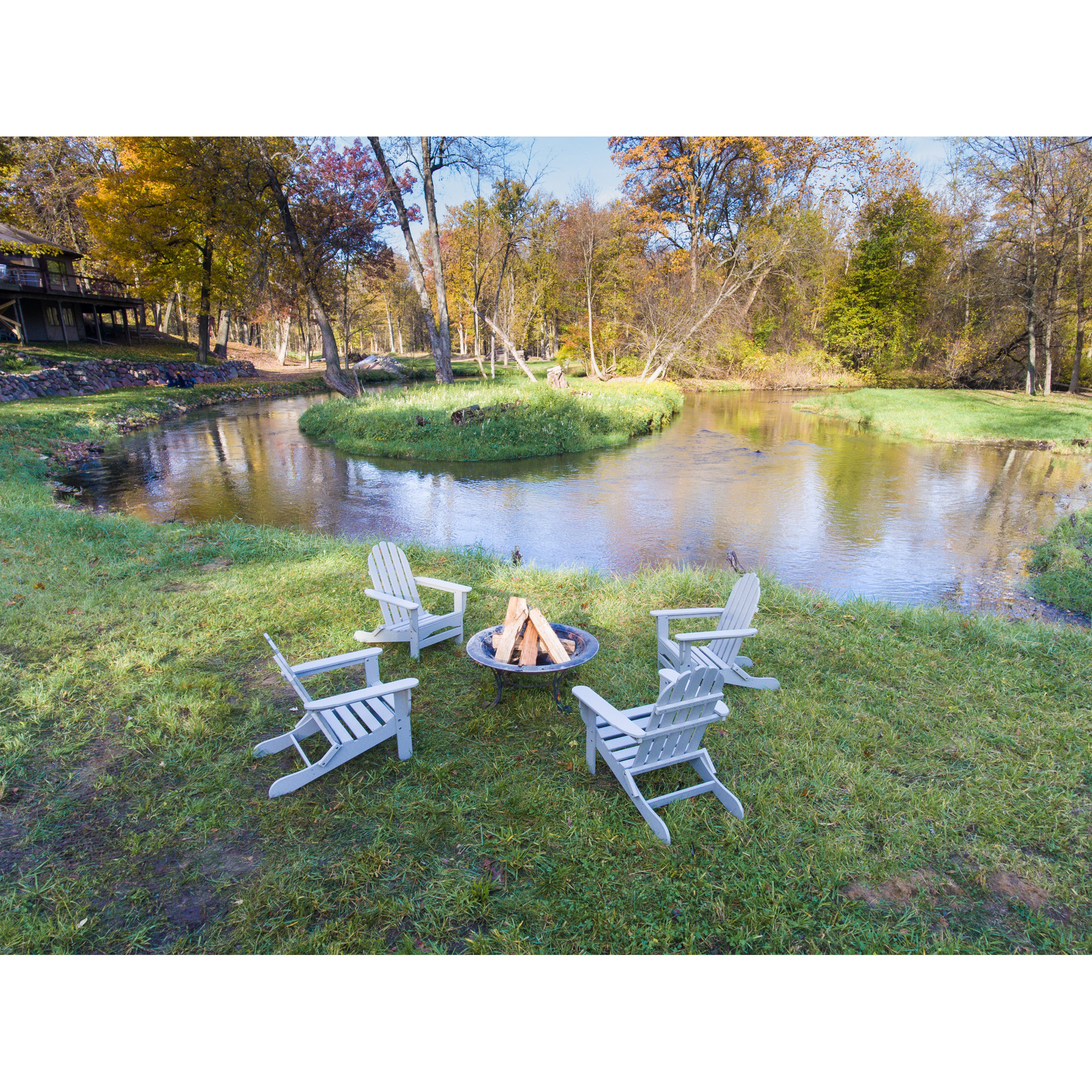 Leighton Foldable Outdoor Adirondack Set, Light Gray