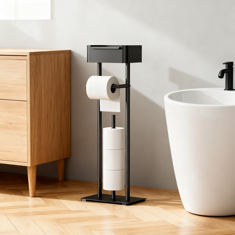 Porte-papier hygiénique sur pied avec tablette de rangement - Organisateur de salle de bain sans perceuse pour 4 rouleaux - Base lourde pour une stabilité maximale