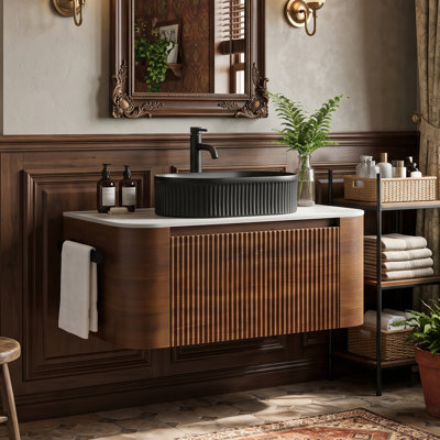 Meuble-lavabo mural simple 36 po avec plateau en marbre 36 po