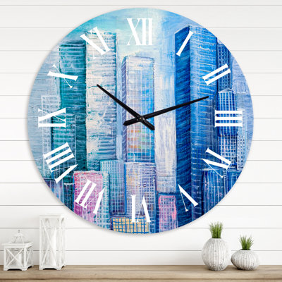 Paysage urbain de style abstrait gratte-ciel Panorama I - horloge murale moderne