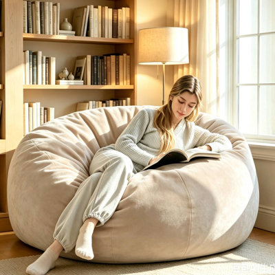 Fauteuil à billes de 6 pi pour adultes, grand fauteuil à billes avec rembourrage, fauteuil à billes géant confortable pour le salon, les soirées cinéma, la lecture, l'emballage compressé