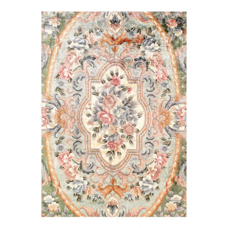 Tapis oriental rose / vert en laine / coton 6 pi x 9 pi fait à la main Oriental