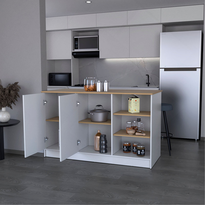 Îlot de cuisine Leoti, Cuisine, White, 26.3" H x 35.6" W x 59" D