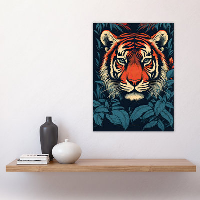 Wall Art Print Fierce Bengal Tiger Emerging from Bushes Wildlife Painting Orange Botanical Portrait Poster