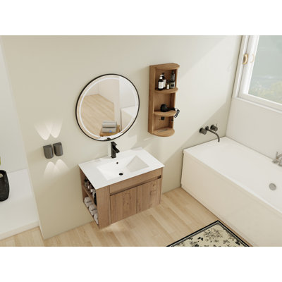 Meuble-lavabo mural 30 po avec lavabo et support de rangement, portes à fermeture douce, armoire combinée