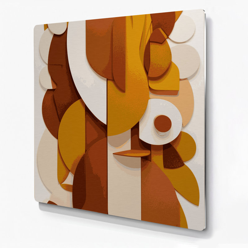 Abstrait formes 91, art mural en métal beige, H 12 po x l 12 po