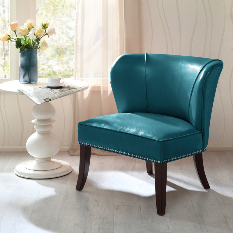 Fauteuil d'appoint sans accoudoirs en similicuir Alfredia, Similicuir bleu sarcelle