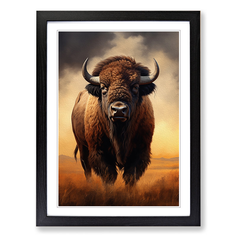 Bison Digital No.2 - Single Picture Frame Print on Wood, Black Framed, 64cm H x 46cm W x 2cm D