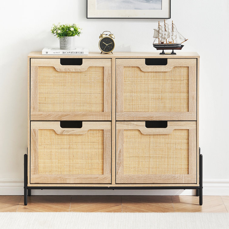 Rattan 4 Flip Door Shoe Cabinet