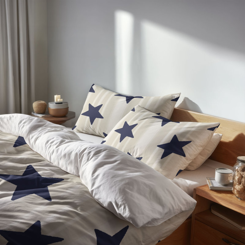 Ensemble d'édredon léger Stars & Stripes, Édredon grand + 2 taies d'oreiller standard, Blanc / Bleu