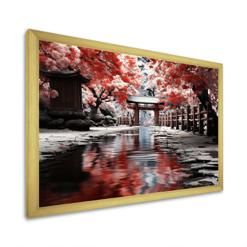 «Japon Art Red Torii Gate II», reproduction d'art sur toile, H 12 po x l 20 po x P 1 po, Encadrement doré