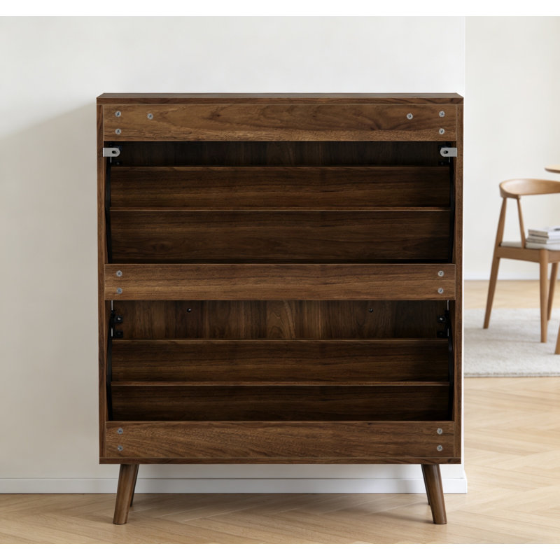 Medieval-Style Modern Shoe Cabinet, Upright Shoe Storage Unit With Vertical Grooved Finish, 23.6-Inch Walnut-Colored Shoe Cabinet, Suitable For Hallways, Passageways And Entrances.