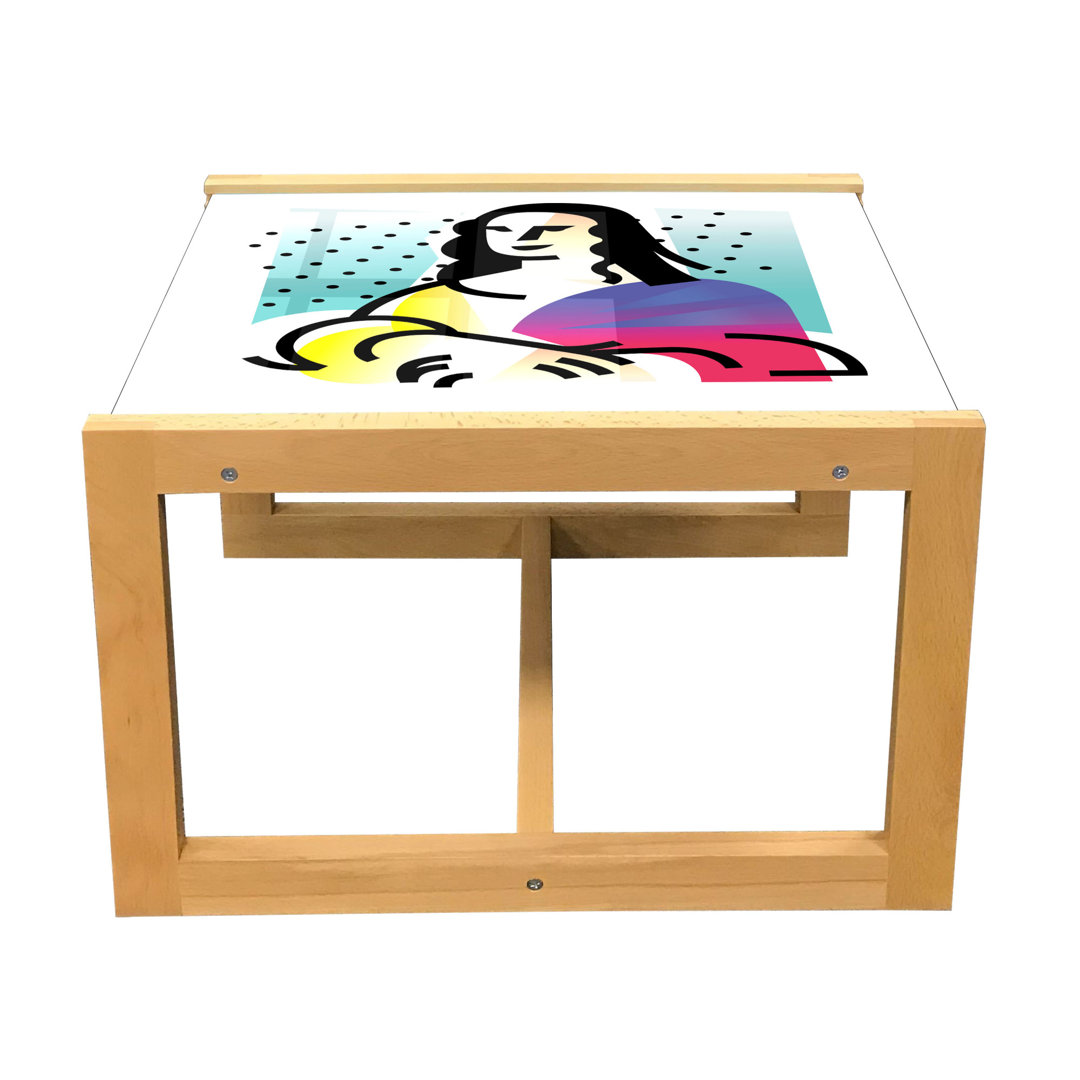 Couchtisch Ino mit lustiger Skizze von Mona Lisa, Weibliches Porträt, Klassische moderne bunte Illustration, Tisch mit A...