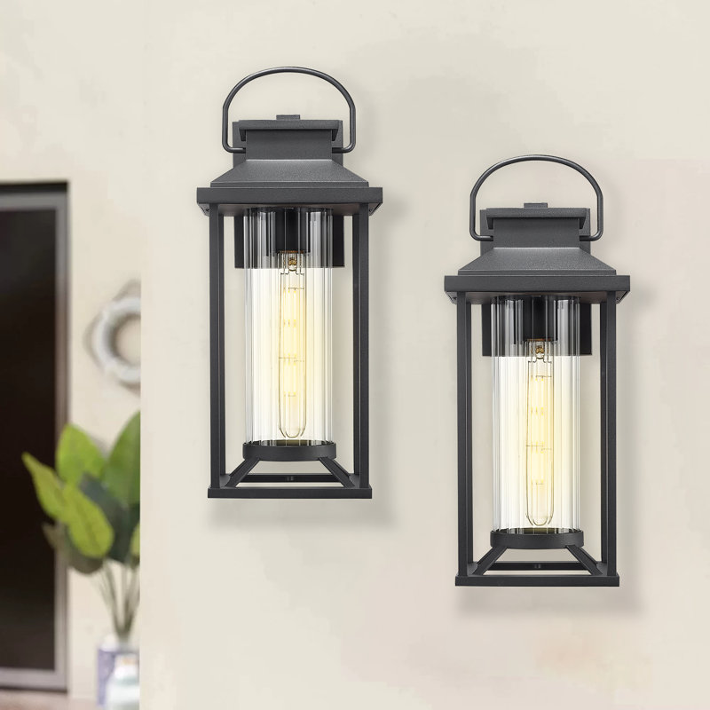 1-Light Dimmable Rectangle Metal Cage Glass Outdoor Wall Lantern