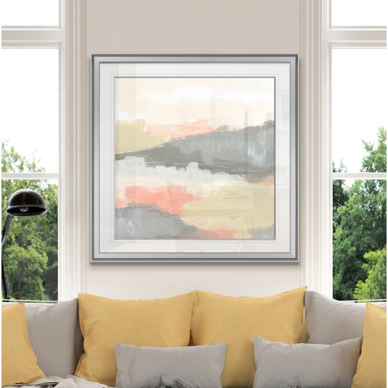 « valley brume ii », peinture, Encadrement argenté, H 16 po x l 16 po x P 1,5 po