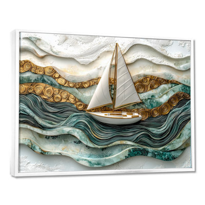 Voilier doré sur l'océan Emerald III - bateau, art mural