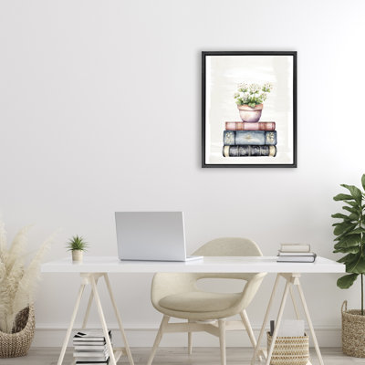 Empilement de fleurs avec cadre flottant de livres rétro, design par Kim Allen