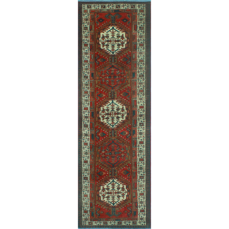 One-of-a-Kind 3'3" X 10'8" 1980s Runner Wool Area Rug in Rust