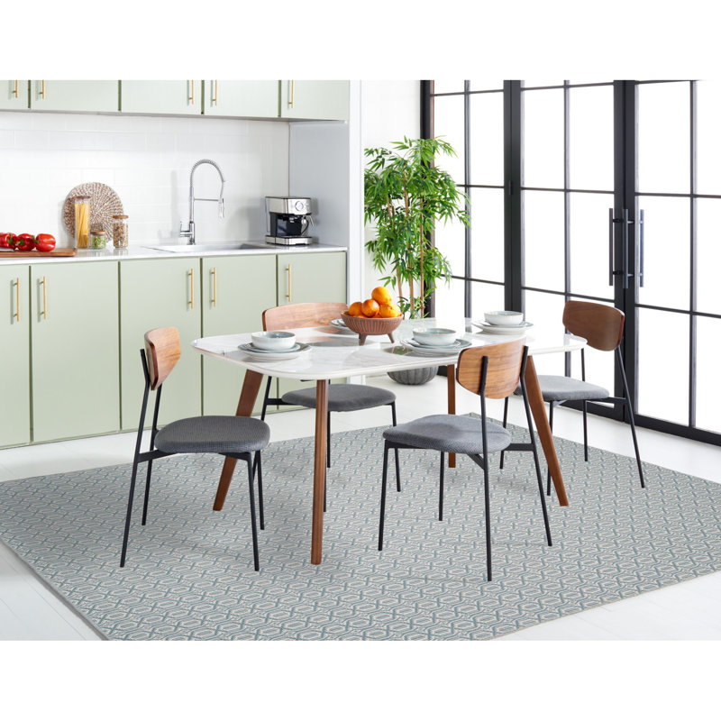 Tapis ivoire / bleu en coton tissé à plat à la main Jodi, Rectangle 8 pi x 10 pi