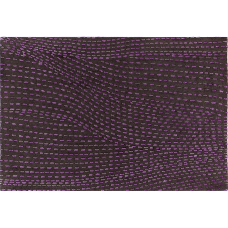 Kantha Hand Tufted Wool Abstract Area Rug in Purple, Rectangle 6'7" x 9'10"