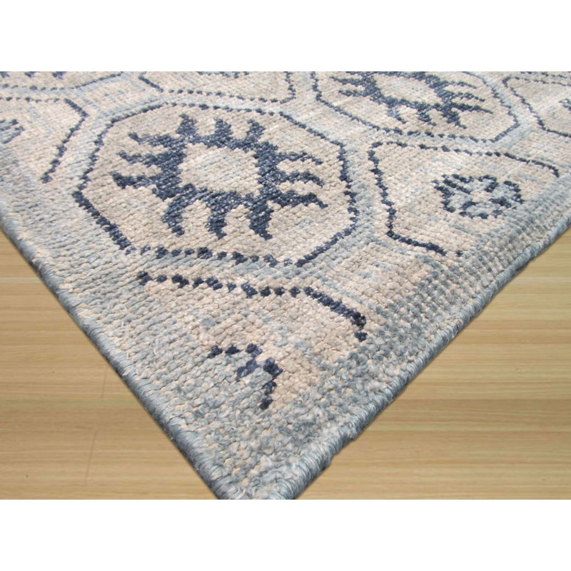 Tapis à motif géométrique contemporain en laine noué à la main 8 x 10