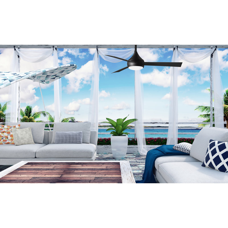 Donaire LED Outdoor Downrod Ceiling Fan, Matte Black, Matte Black