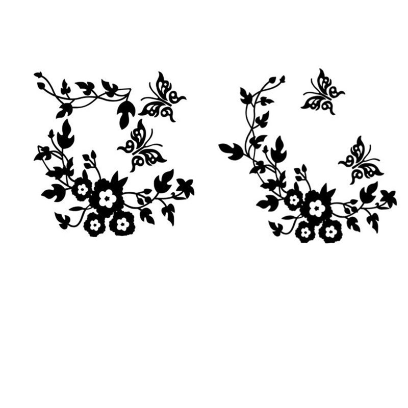 Autocollant mural de siège de toilette fleur, 14.18'' H x 1.58'' W, Black