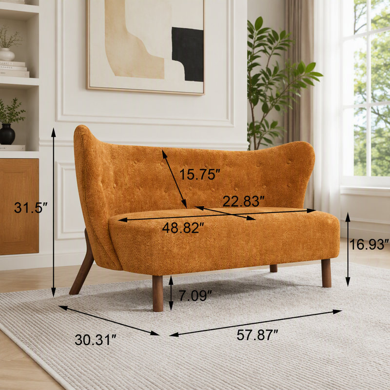 Nordic Curved Loveseat with Chenille Fabric