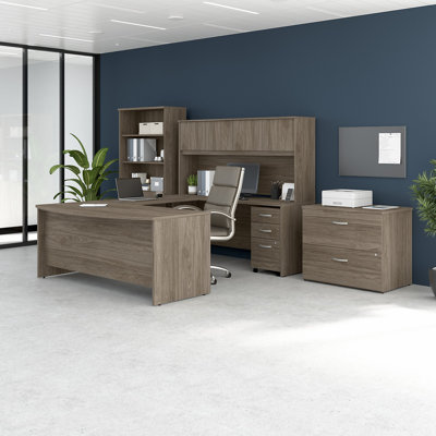 Studio C  8-Piece U Shaped Executive Desk Office Set with Hutch