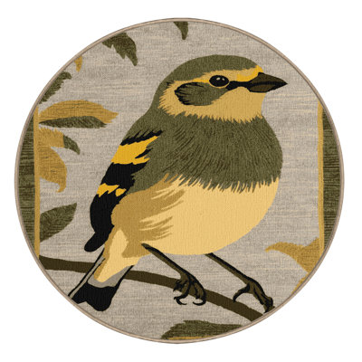 Washable European Greenfinch Birds Area Rug