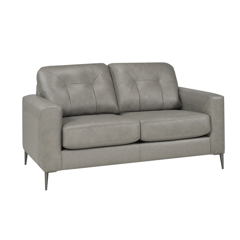 64'' Faux Leather Loveseat, Bone Genuine Leather