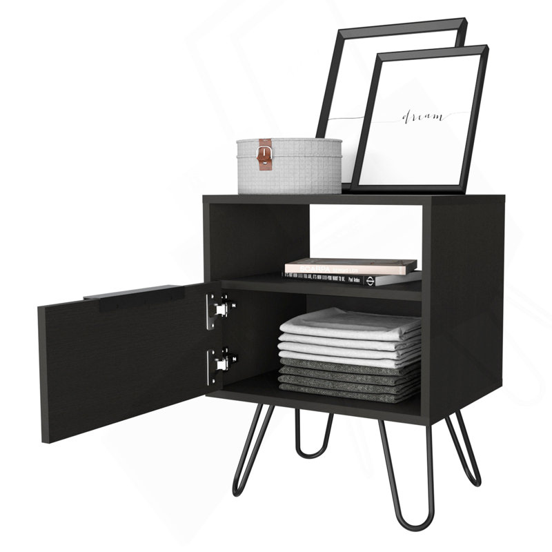 Table basse en velours, 1 tablette ouverte, 1 porte
