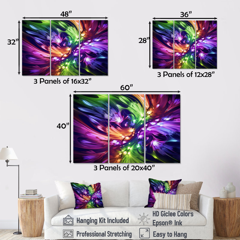 Mauve et vert fractal Fusion IV - impression d'art mural fractal, Toile tendue, H 28 po x l 36 po x P 1 po
