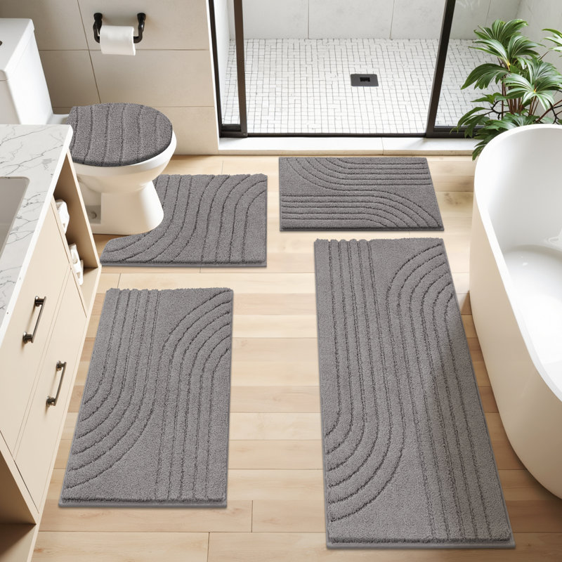 Ensemble de tapis de bain en microfibre 5 pièces avec envers antidérapant, Gris