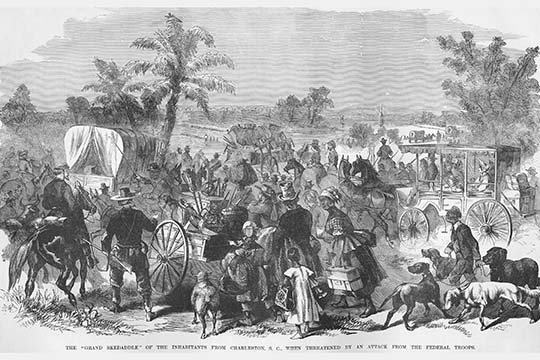 « grand skedlange confederate citizens escape charleston » par frank leslie-impression, H 24 po x l 36 po x P 1,5 po