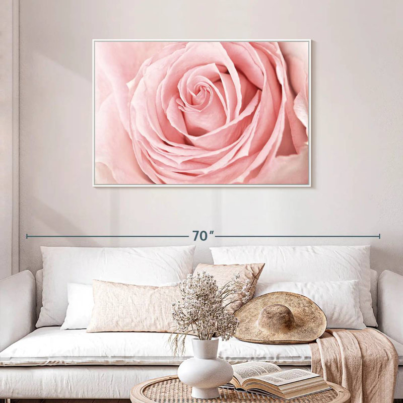 Rose rose fraîche, Cadre flottant blanc, 40 po x 27 po