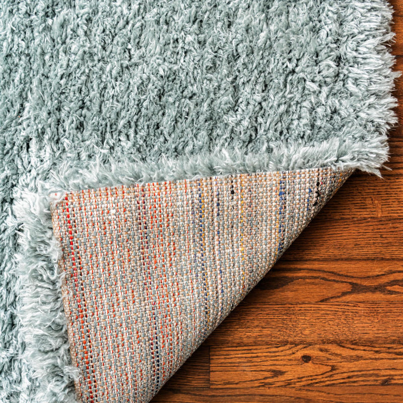 Tapis à poils longs en polyester bleu ardoise tissé à la machine Poler, Rectangle 3 pi 3 po x 5 pi 3 po