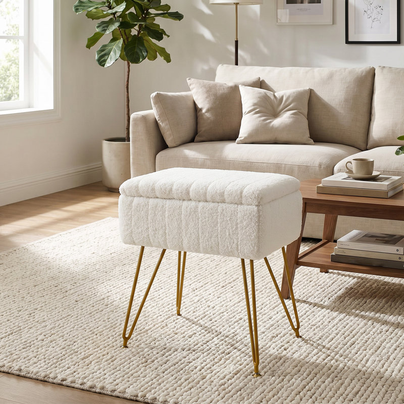 Solid Wood Accent Stool, White, Teddy