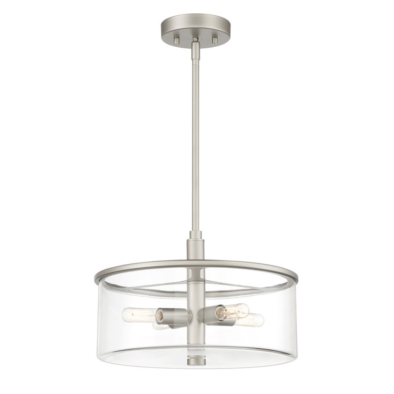 Luminaire suspendu tambour 4 lumières Zenobius, Nickel satiné