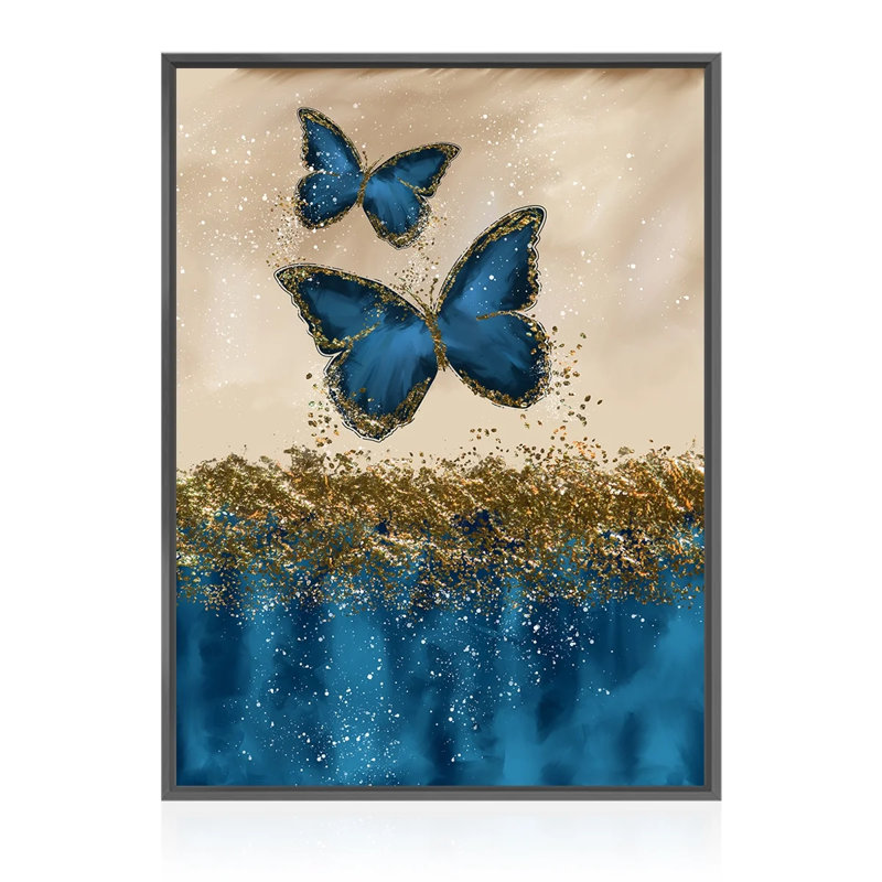«Moonlit Butterfly and Stardust», reproduction d'art - papillons bleus avec des étincelles dorées pour une décoration de rêve
