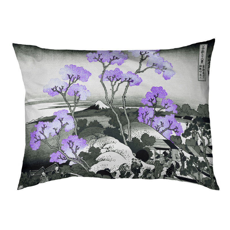Coussin stylisé mountain fuji through the cerise Burkart, L 42 po x l 52 po, Mauve / Noir