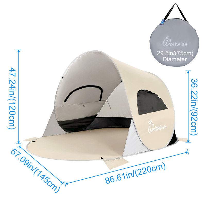 Toile ombragée pour tente de plage pour 3 à 4 personnes Upf 50+ Easy Pop Up, Beige
