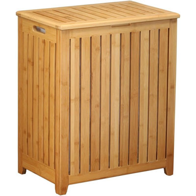 Panier à linge en bambou de style spa avec fini bois naturel, panier à linge élégant pour chambre, salle de bain et buanderie
