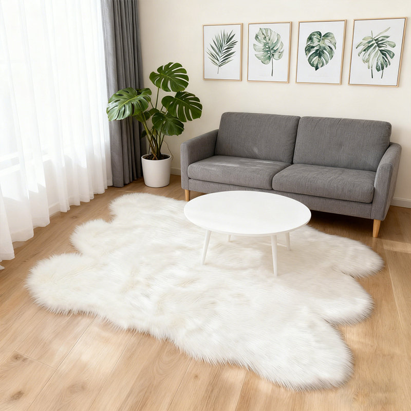 Plush Faux Sheepskin White Rug, Novelty 6' x 6'